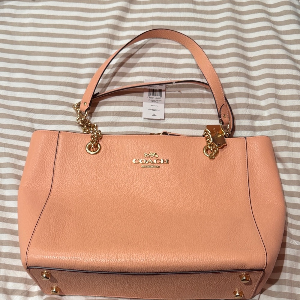 Coach Pink Leather Shoulder Bag with Gold Accents